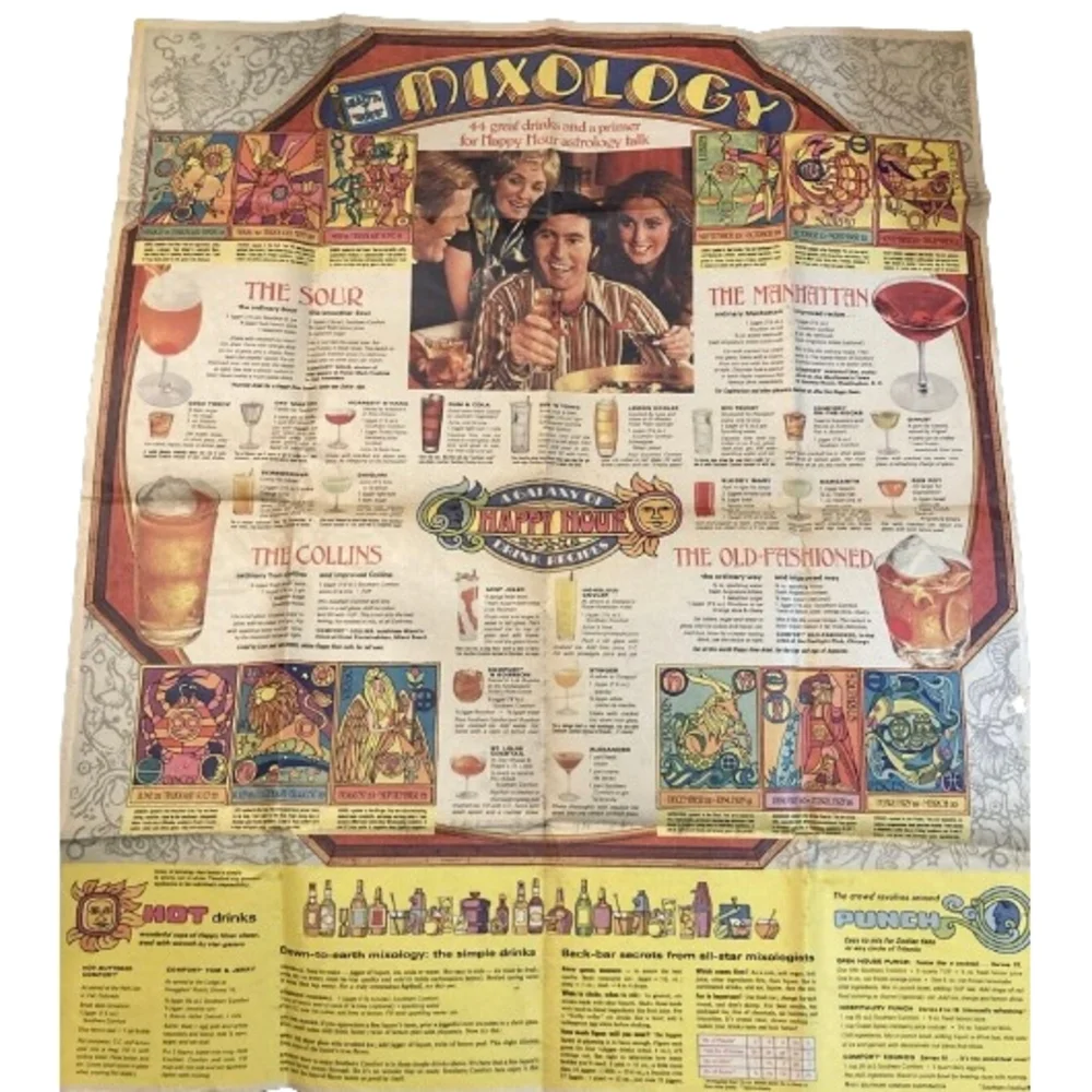 READ Make Mixed Drink Poster Vtg Collins Manhattan Sour Alcohol Mixing 70s Bar